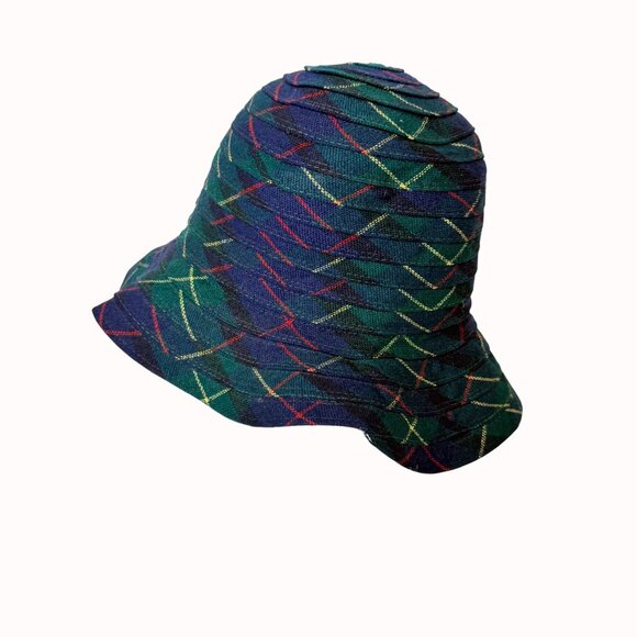 Tartan Plaid Bucket Hat VTG 90s Fall Streetwear Vibe Retro Festival Cap Ribbed - Picture 5 of 14